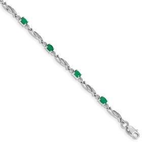 Million Charms 14k White Gold Diamond and Green Emerald Bracelet 7.25in.